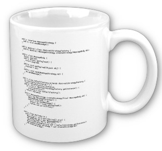 Mug with lots of code on it