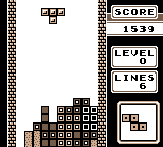 Black-and-white screenshot of the game Tetris