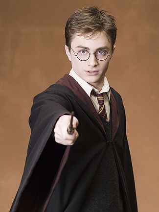 The actor Daniel Radcliffe portraying the character Harry Potter from the eponymous books and films